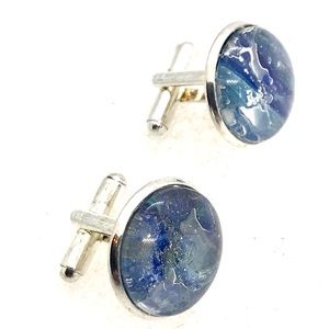 Cufflinks silver plated handcrafted glass